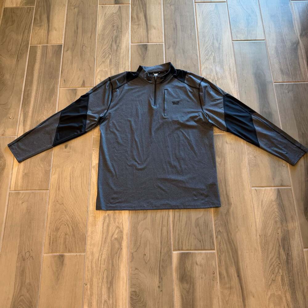 PXG Men's Gray Black 1/4 Zip Long Sleeve Golf Pullover Shirt Size 2XL